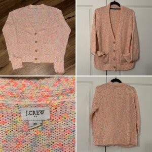 J. Crew neon speckled button down cardigan, lightweight, 2 pockets, size M